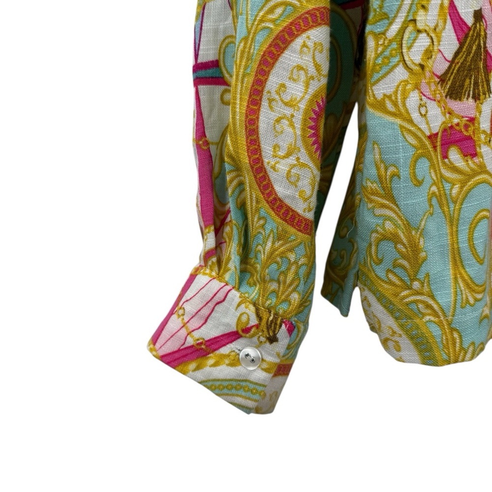 Jane + Delancey Baroque Print Linen Blend Nautical Chain Medallion Top Resort - Picture 6 of 12